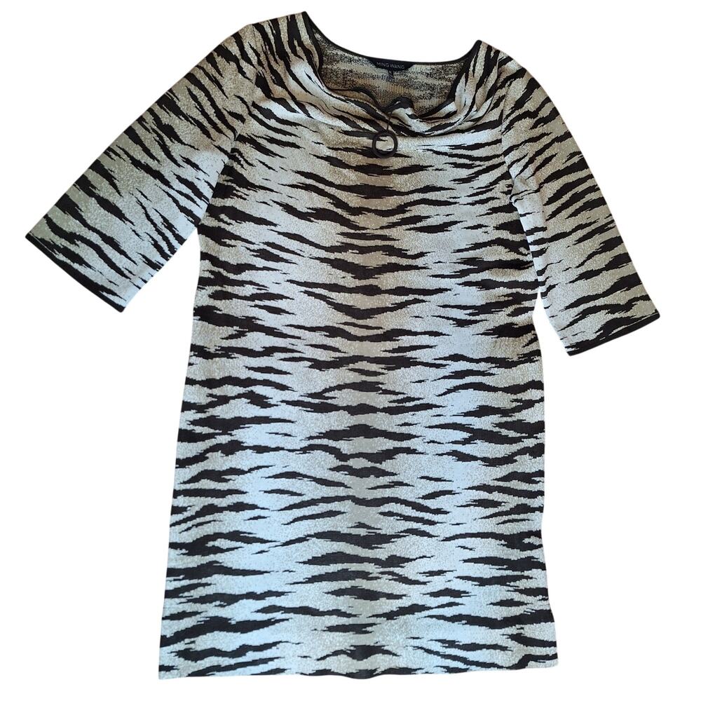 Ming Wang Tiger Print Knit Tunic Dress Zebra Animal 3/4 Sleeve NWOT DS - Size XL